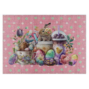 Easter Bunny Watercolor Coffee Drinks Cutting Board