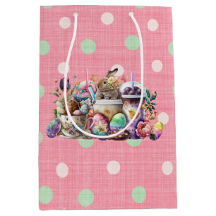 Easter Bunny Watercolor Coffee Drinks Medium Gift Bag