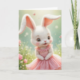 Easter Bunny Wearing a Pink Dress Card