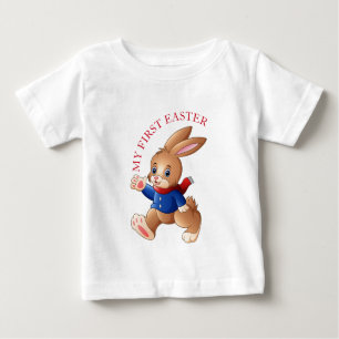 Easter Bunny Wearing Blue Jacket My First Easter Baby T-Shirt