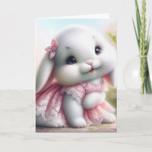 Easter Bunny Wearing Pink Lace Dress Card