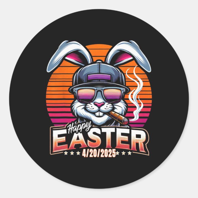 Easter Bunny Weed Funny Humour  Classic Round Sticker (Front)