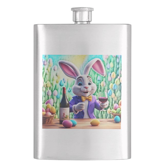 Easter Bunny Wine Time Hip Flask (Front)
