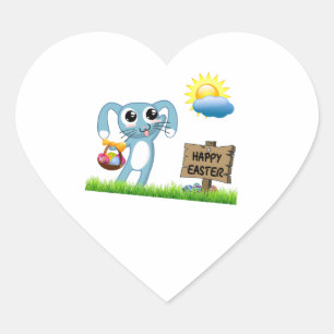 Easter Bunny wishes a Happy Easter Heart Sticker