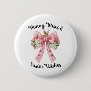 Easter Bunny Wishes Coquette Pink Bow Flowers Desi 6 Cm Round Badge
