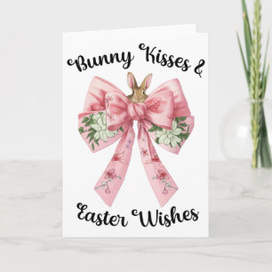 Easter Bunny Wishes Coquette Pink Bow Flowers Desi Card