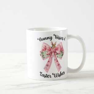 Easter Bunny Wishes Coquette Pink Bow Flowers Desi Coffee Mug