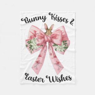 Easter Bunny Wishes Coquette Pink Bow Flowers Desi Fleece Blanket