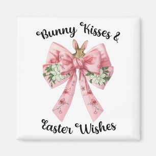 Easter Bunny Wishes Coquette Pink Bow Flowers Desi Magnet