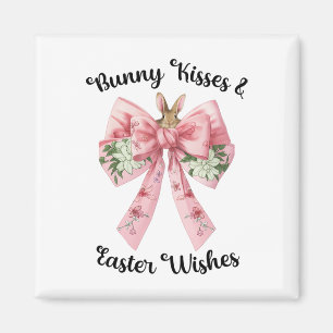 Easter Bunny Wishes Coquette Pink Bow Flowers Desi Magnet
