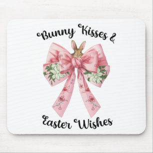Easter Bunny Wishes Coquette Pink Bow Flowers Desi Mouse Pad
