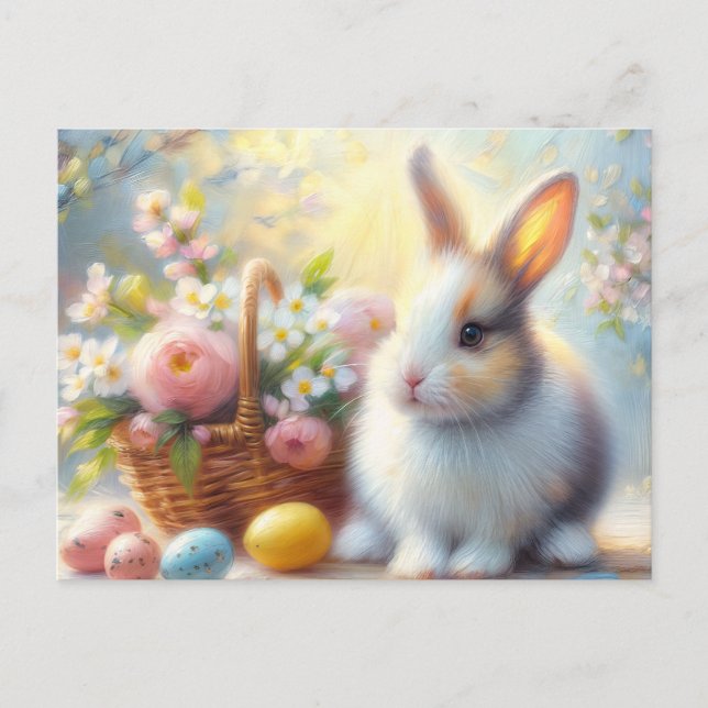 Easter Bunny with Basket and Painted Eggs Postcard (Front)