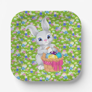 Easter Bunny with Basket Egg Hunt Party Paper Plate