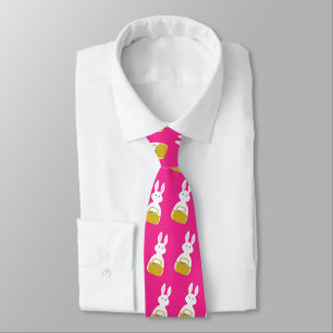 Easter Bunny with Basket Fuchsia background Tie