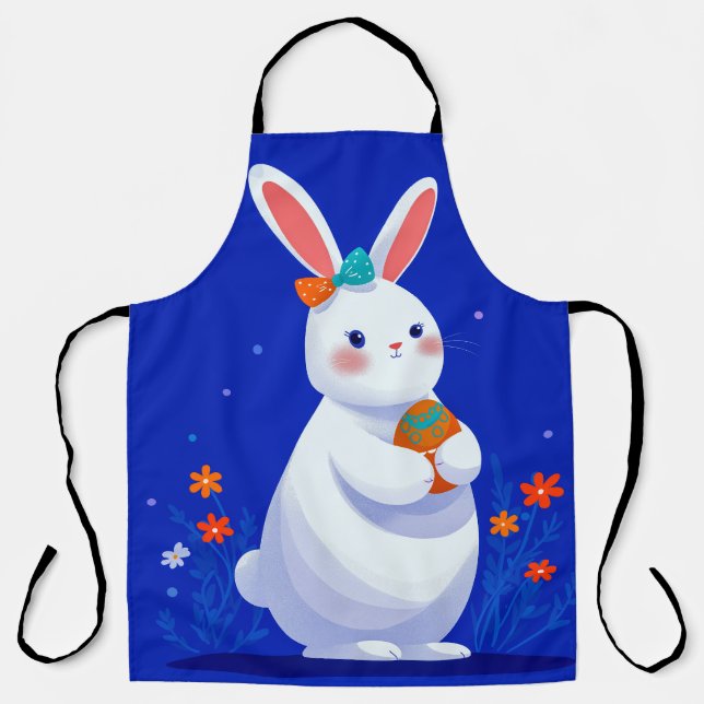 Easter Bunny with Blue Background  Apron (Front)