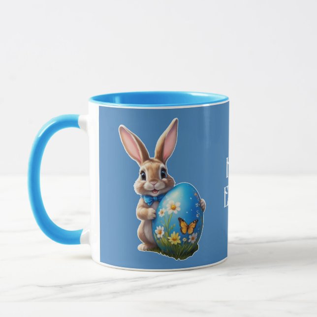 Easter bunny with blue bow -  mug (Left)
