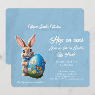 Easter bunny with blue ribbon -  invitation