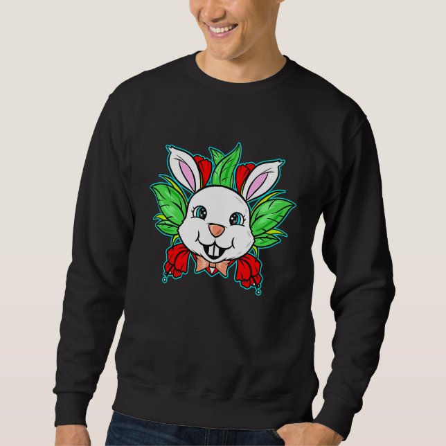 Easter Bunny With Bow Tie And Spring Flowers On Ea Sweatshirt (Front)
