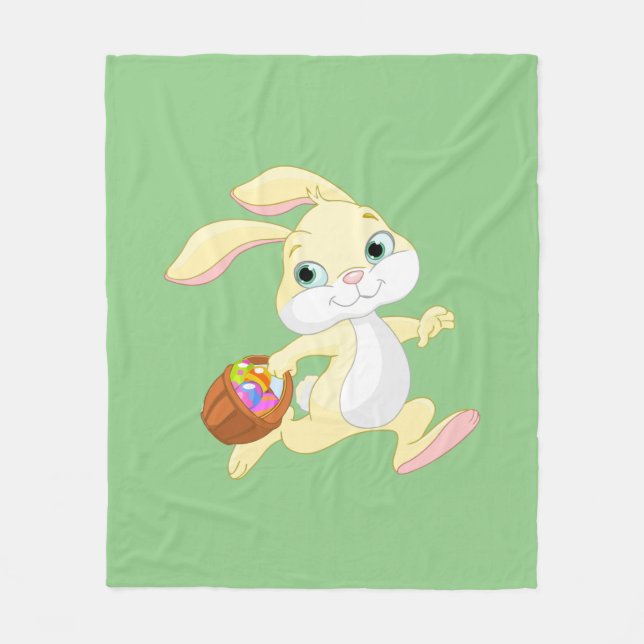 EASTER BUNNY WITH COLORFUL EASTER EGG BASKET FLEECE BLANKET (Front)