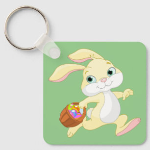 EASTER BUNNY WITH COLORFUL EASTER EGG BASKET KEY RING
