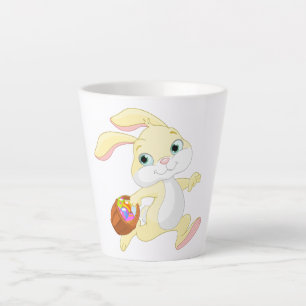 EASTER BUNNY WITH COLORFUL EASTER EGG BASKET LATTE MUG