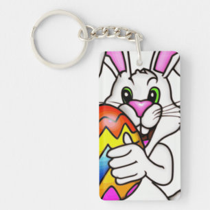 EASTER BUNNY WITH COLORFUL EASTER EGG KEY RING