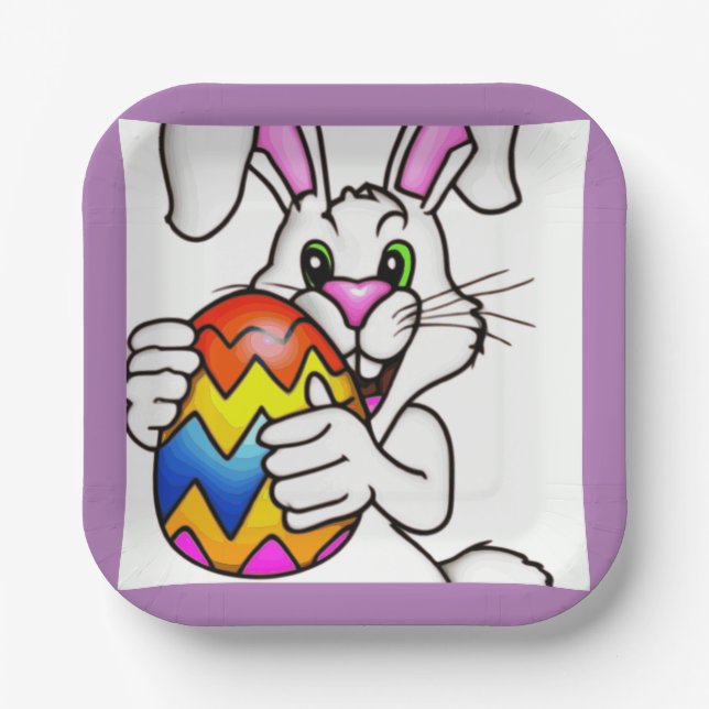 EASTER BUNNY WITH COLORFUL EASTER EGG PAPER PLATES (Front)