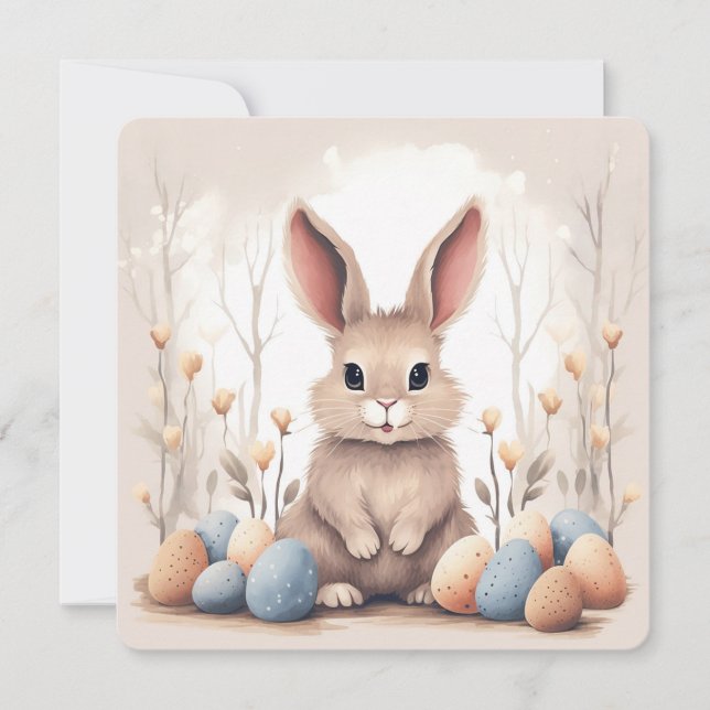 Easter bunny with colorful eggs holiday card (Front)