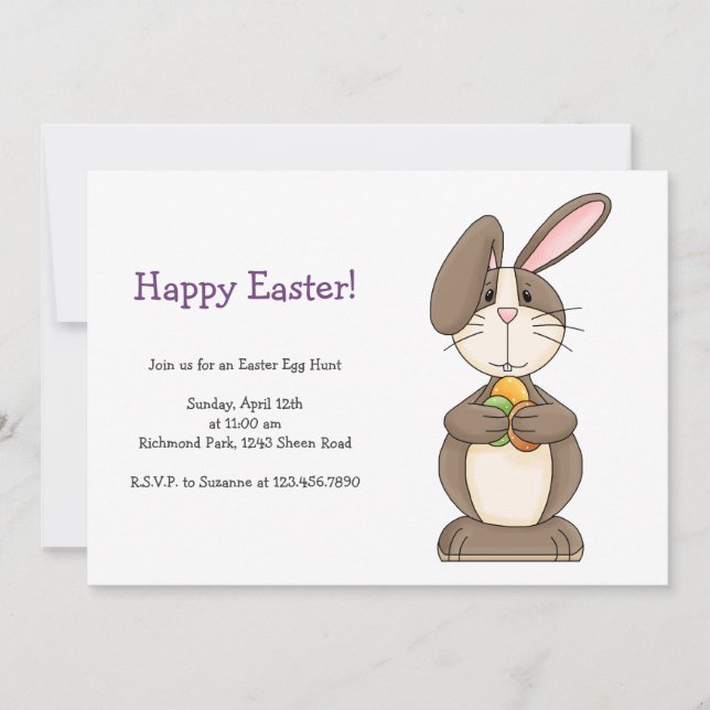 Easter Bunny with Coloured Eggs Invitation (Front)