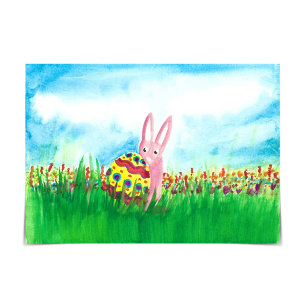 Easter Bunny With Colourful Egg in Garden Card