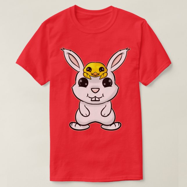 Easter Bunny With Cute Chick On Head On Easter  T-Shirt (Design Front)