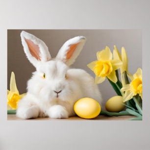 Easter Bunny with Daffodils and Easter Eggs  Poster