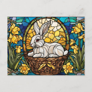 Easter Bunny with Daffodils Stained Glass Holiday Postcard