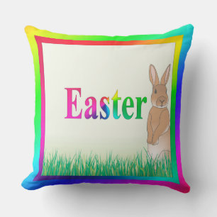 Easter Bunny with Diagonal Colours of Spring, ZSSG Cushion