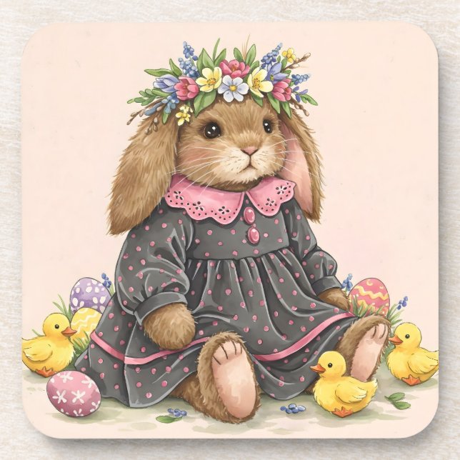 Easter Bunny with Ducklings  Coaster (Front)