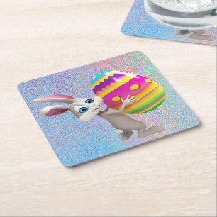 Easter Bunny with Easter Egg Set of Paper Coasters