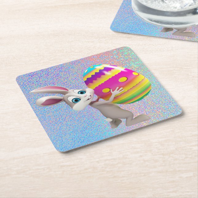Easter Bunny with Easter Egg Set of Paper Coasters (Angled)