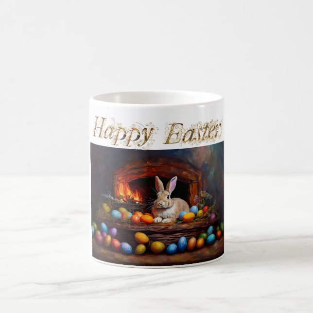 Easter bunny with Easter eggs Happy Easter Coffee Mug (Center)