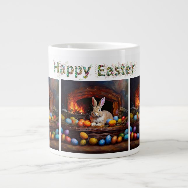 Easter bunny with Easter eggs Happy Easter Large Coffee Mug (Front)