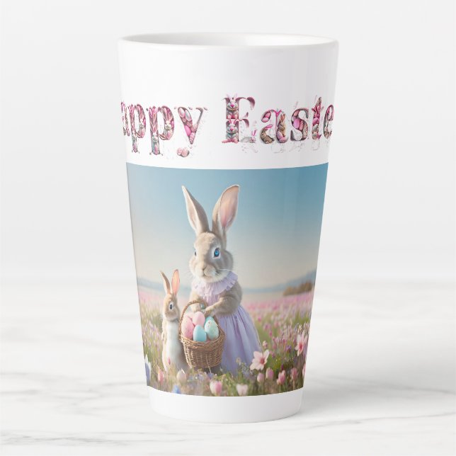 Easter bunny with Easter Eggs Happy Easter Latte Mug (Front)