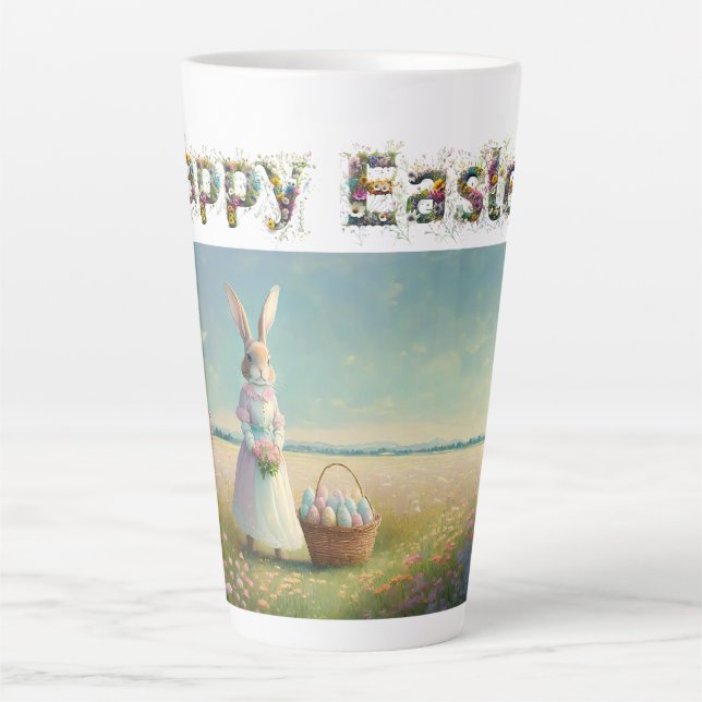 Easter bunny with Easter Eggs Happy Easter Latte Mug (Front)