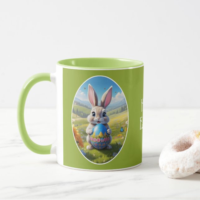 Easter bunny with egg, oval -  mug (With Donut)
