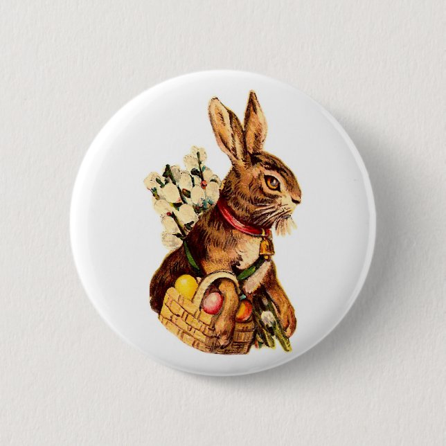Easter Bunny With Eggs and Flowers 6 Cm Round Badge (Front)