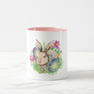 Easter bunny with eggs and flowers mug