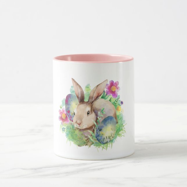 Easter bunny with eggs and flowers mug (Center)