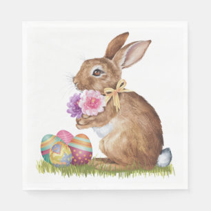 Easter Bunny With Eggs and Flowers Napkin