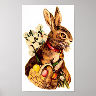 Easter Bunny With Eggs and Flowers Poster