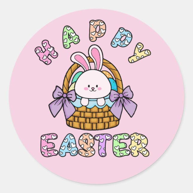 Easter Bunny With Eggs Basket  Classic Round Sticker (Front)