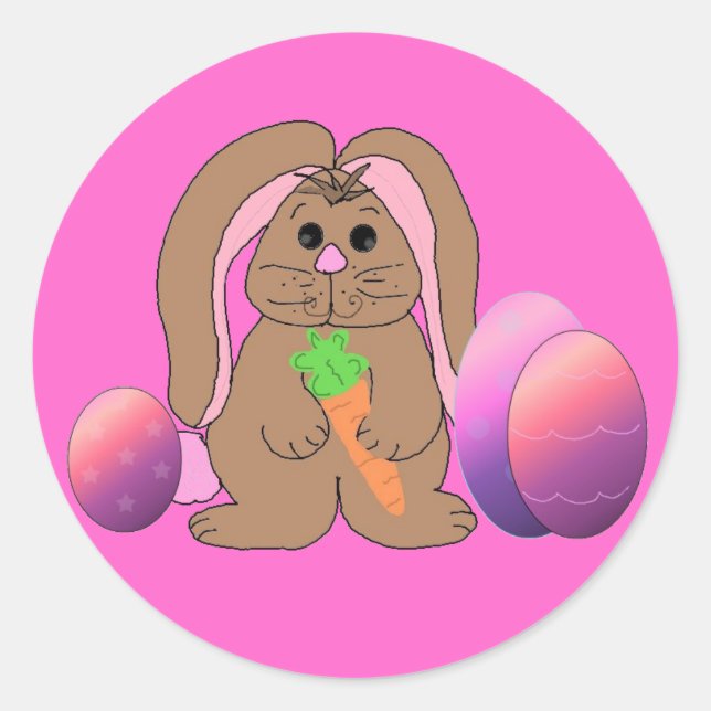Easter Bunny With Eggs Classic Round Sticker (Front)
