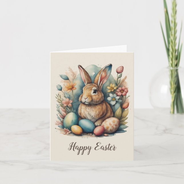 Easter Bunny with eggs Holiday Card (Front)